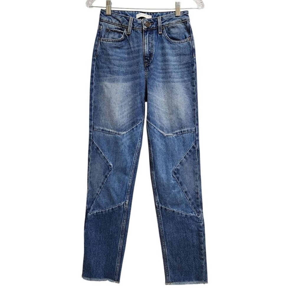 Sandro Womens Blue Cotton Patchwork Denim Jean Grunge Distressed Raw US 2 FR 34